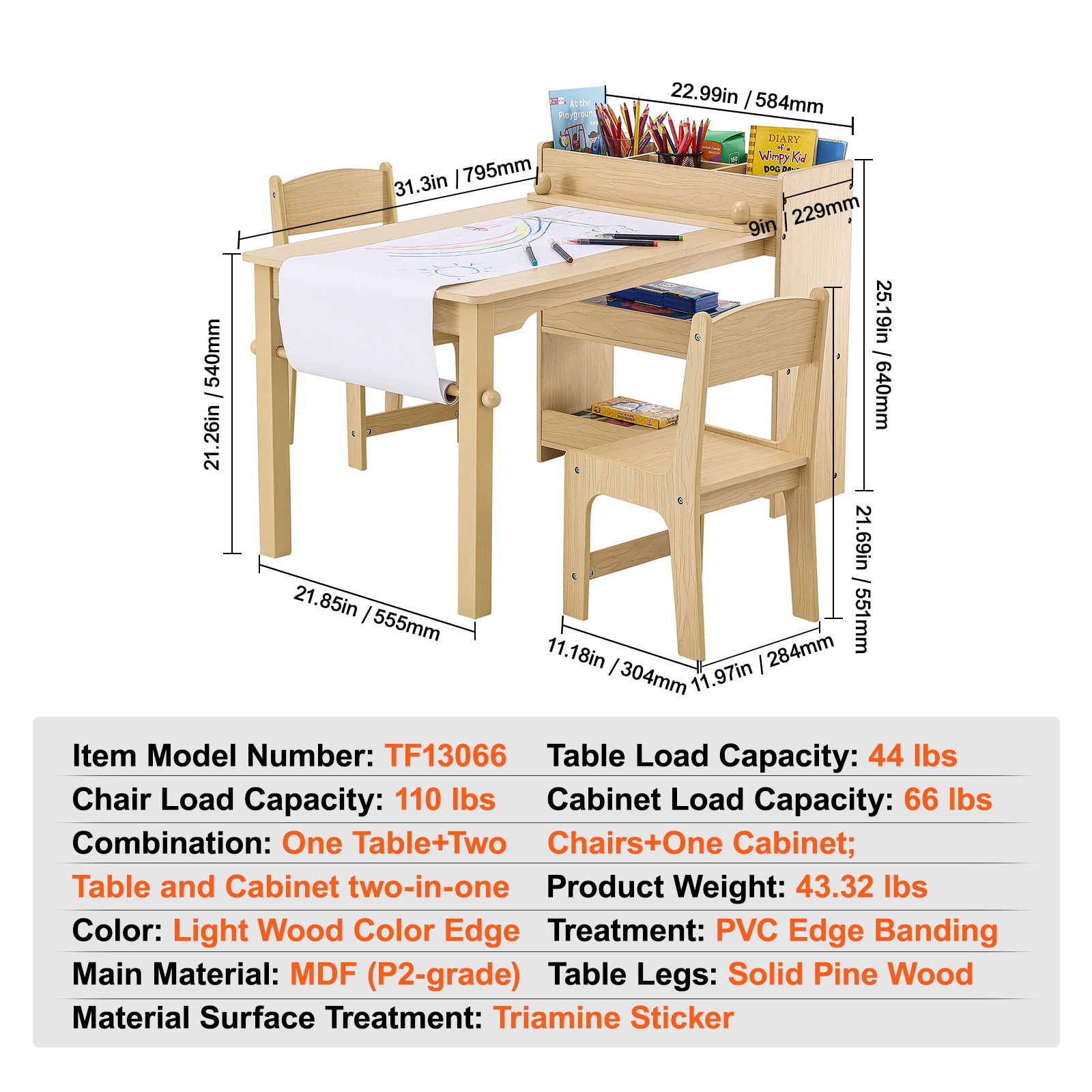 Childrens Activity Table And Chairs Set With Storage Cabinet_voghion.com